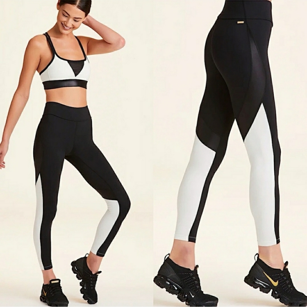 Alala Edge Ankle Tight Black Cream Yoga Sport Leggings Pants size M